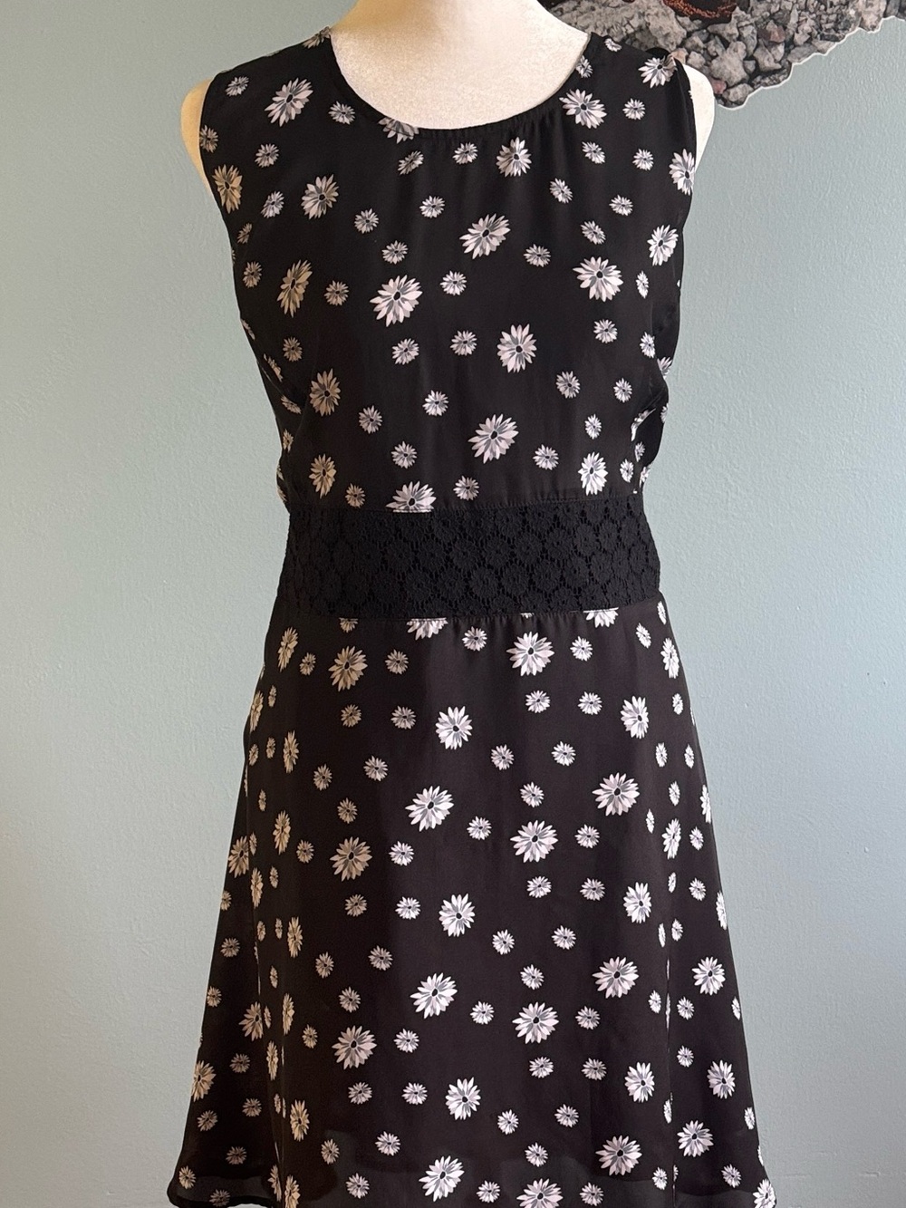 BB Dakota by Steve Madden Fit & Flare  Black Mini Dress with White Daisies